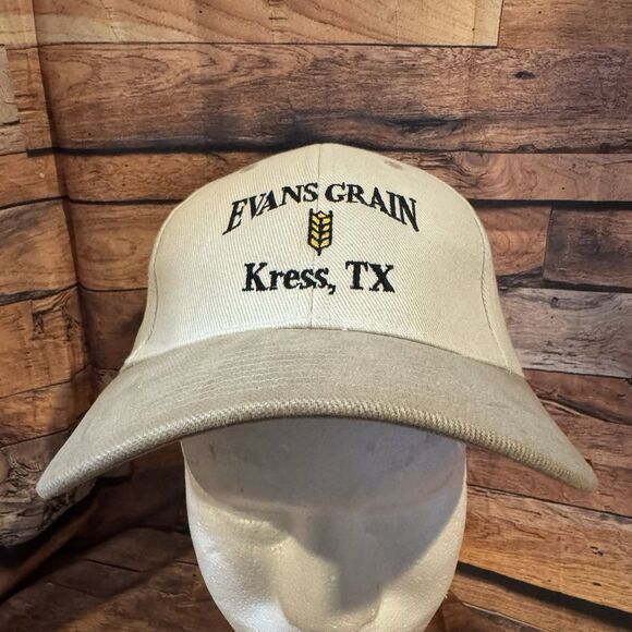 Evans Grain Hat Cap Beige Adjustable H & L Strap Wheat Logo Farm Agriculture TX - Picture 1 of 7